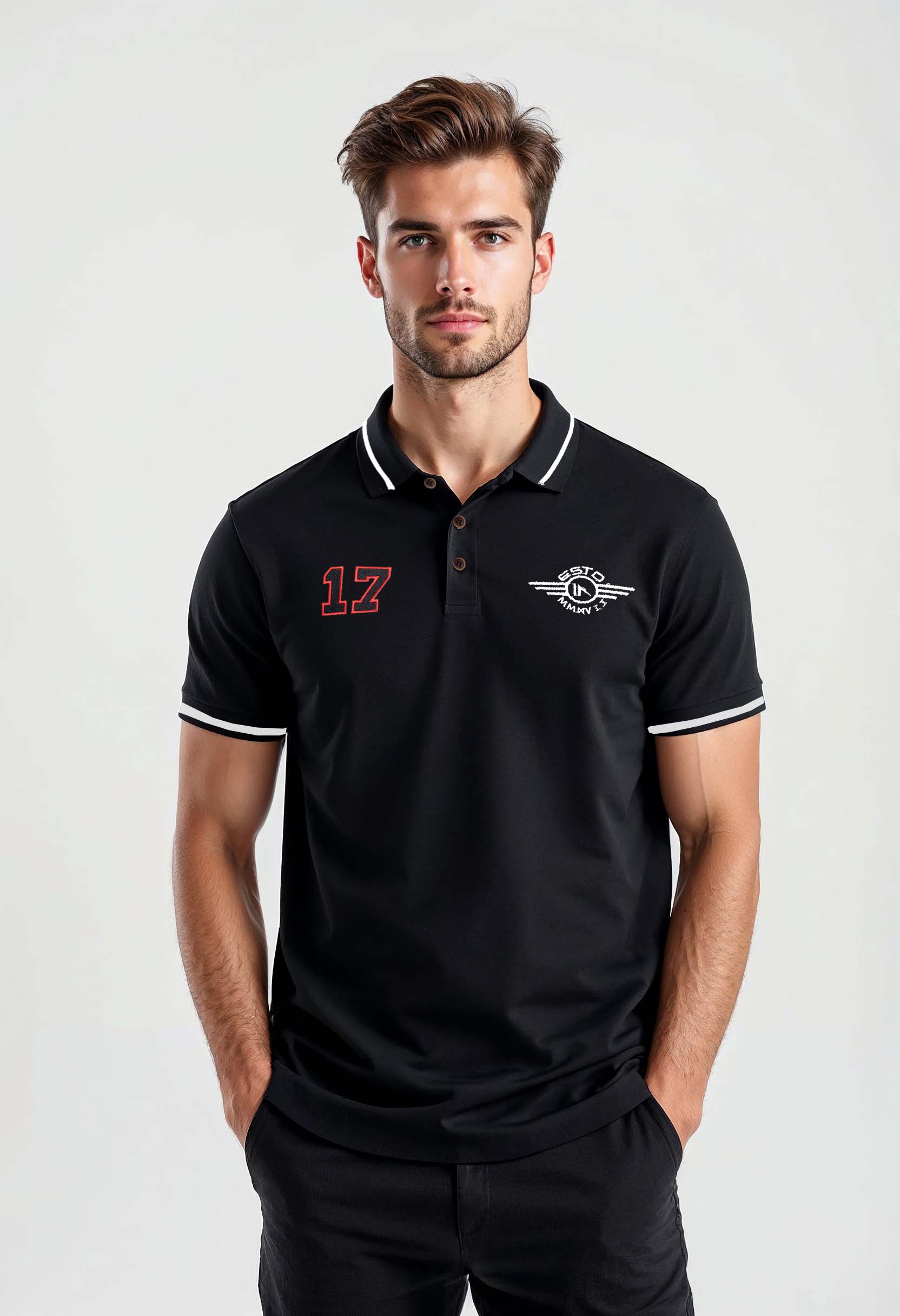 Men's Black Polo Shirt with Embroidered