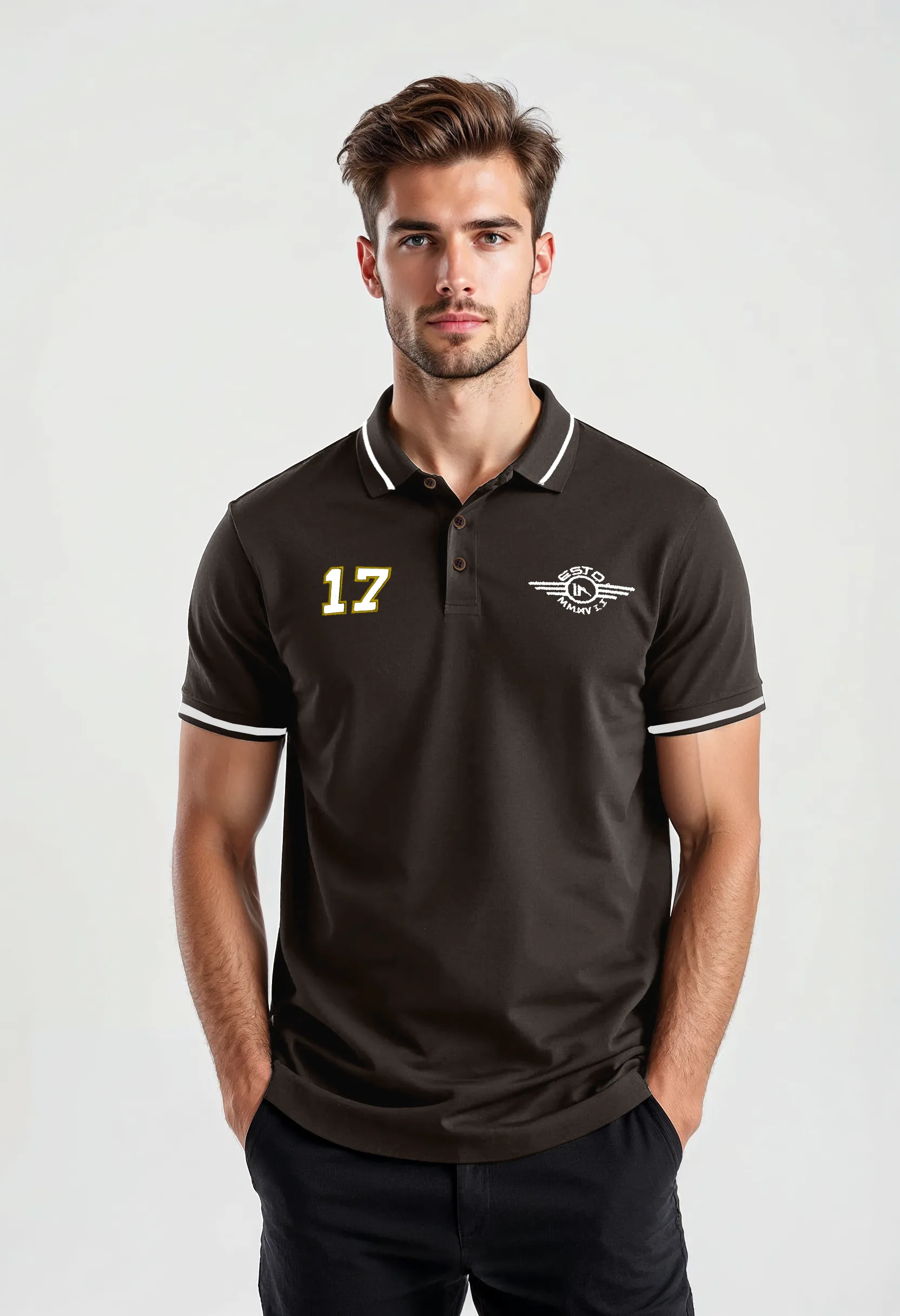 Brown Polo Embroidered